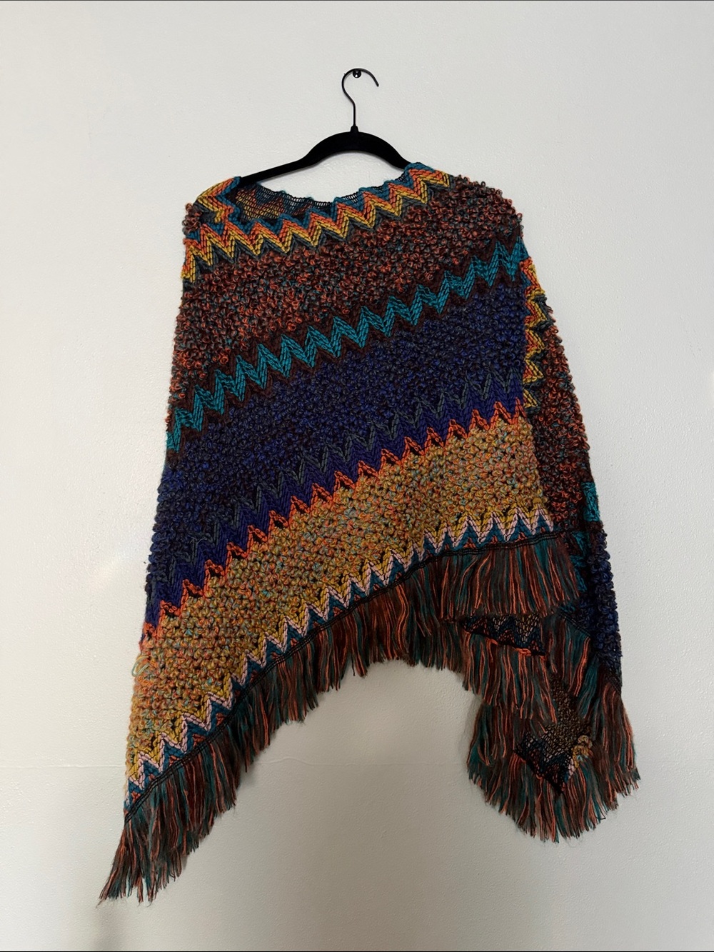 Handmade Multicolor Zigzag Fringe Poncho